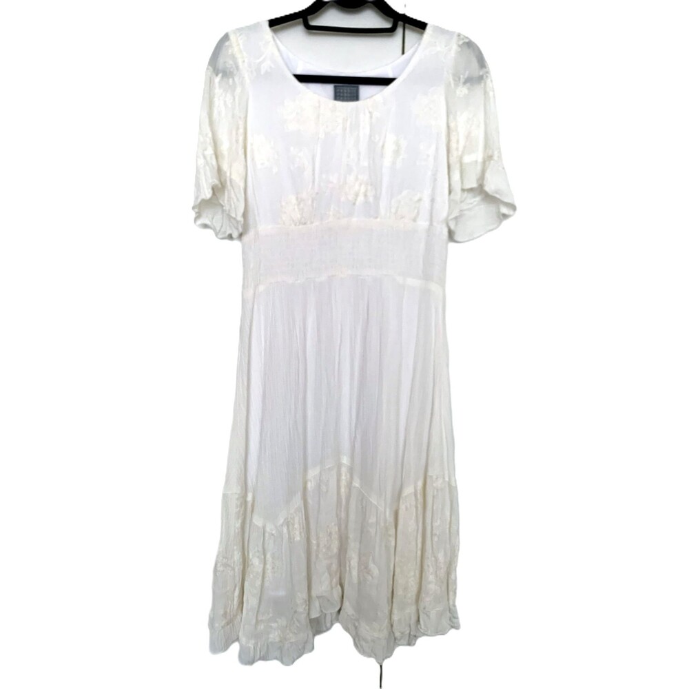 Rabbit Rabbit Rabbit Designs Ruffle Romantic Embroidered Midi dress White Sz 6